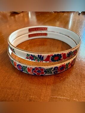 Vintage Austrian Floral Enamel Bangle Bracelets